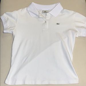 Boys’ Lacoste White Neck Cotton Piqué Polo.